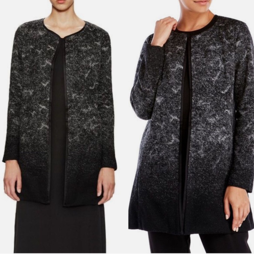 Eileen Fisher Charcoal and Black Felted Wool Open Cardigan Jacket